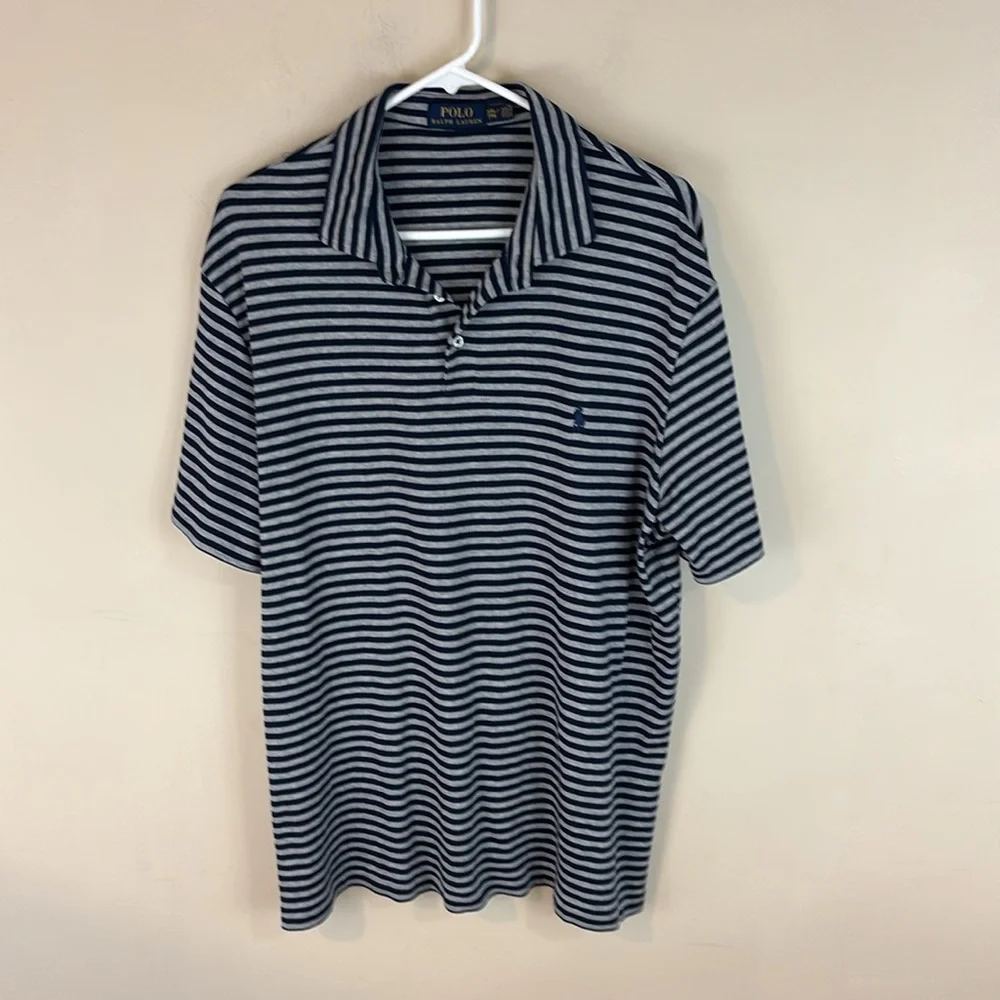 Polo Ralph Lauren  Navy Gray Striped Soft Cotton Golf Polo Shirt Size XXL